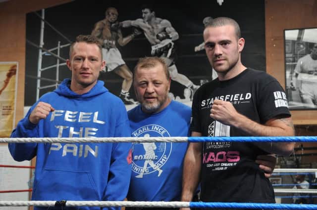 Karl Ince with his boxers Shayne Singleton and Rick Godding