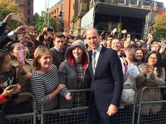 Rachel and Donna Simpson meet Prince William in Manchester.