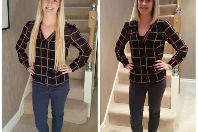 Lauren Hogg before and after her big hair cut