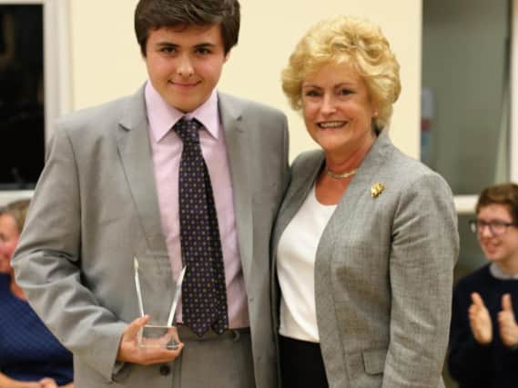 Youth councillor Nathan Halford, 14, a pupil at Ripley St Thomas CE School in Lancaster received the Garstang Young Citizen of the Year Atkins trophy presented by Lady Dulcie Atkins Picture: Lynn Harter