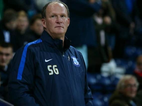 PNE boss Simon Grayson looks on during the game against Huddersfield.