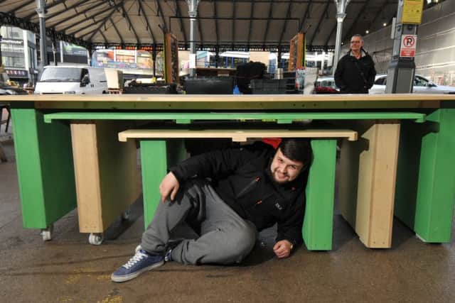 Photo Neil CrossAaron Froggatt one of the architect students who came up with the winning design for the new Preston market stalls as they are unveiled