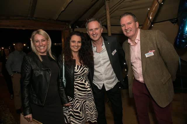 Sarah Pegg, Susan McBain, Guy Parker and Michael Conlon at the charity event at Guy's Thatched Hamlet