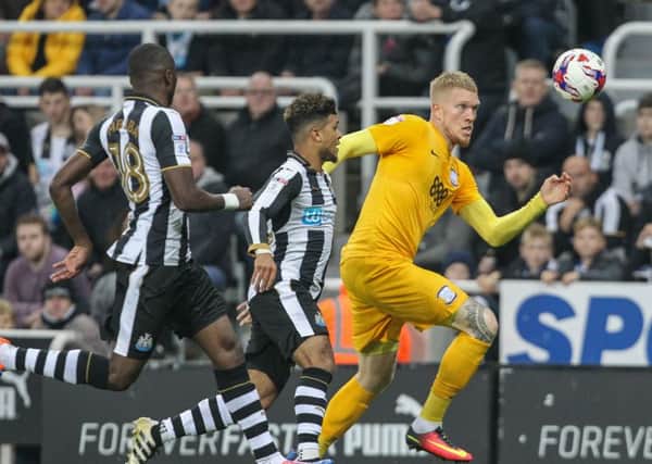 Simon Makienok chases the ball during PNE's 6-0 defeat at Newcastle