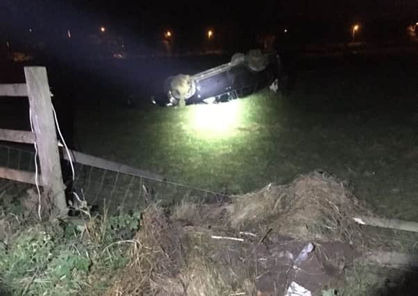 A vehicle which lost control following a police pursuit near M6 J33.
Picture: @LancsRoadPolice