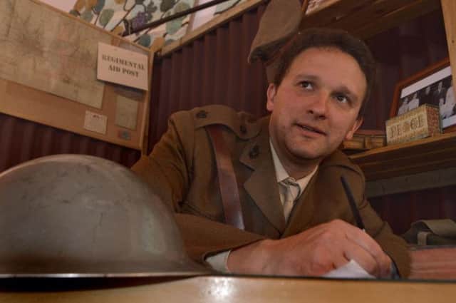 Reverend Paul Critchley playing the role of  Rev (Maj) Christopher Chavasse in Brothers in Arms multimedia production