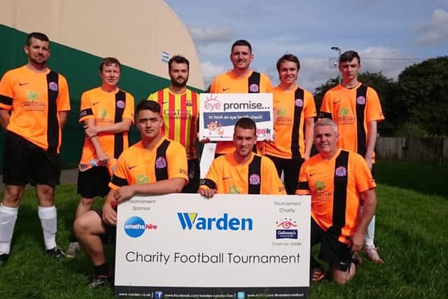 Warden Construction Ltd team ahead of the firm's football tournament in aid of Galloway's Society for the Blind