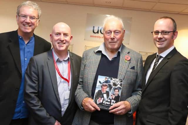 L-R UCLan screenwriting course leader Bill McCoid, Great Northern Creative Festival co-ordinator Alan Keegan, James Bond director John Glen and Executive Dean of the College of Culture and the Creative Industries Dr Andrew Ireland.