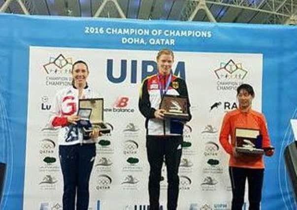 Samanatha Murray on the podium in Doha