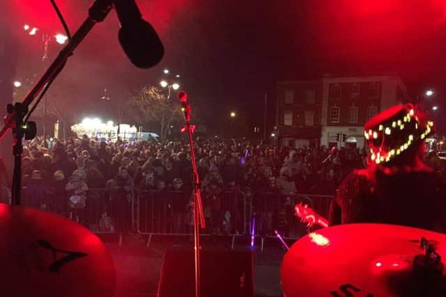 The crowds at Leigh's lights switch on