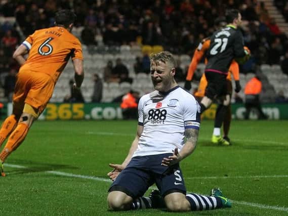 PNE captain Tom Clarke shows his frustration after a missed chance against Wolves.