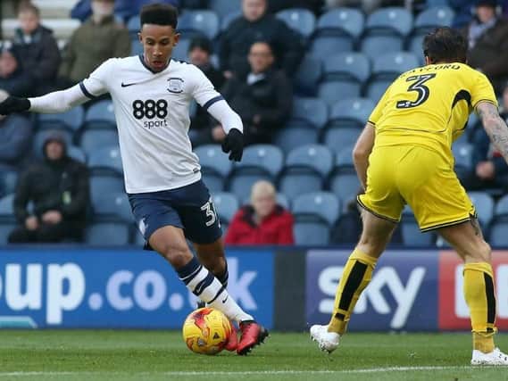 Callum Robinson looks for an opening against Burton.
