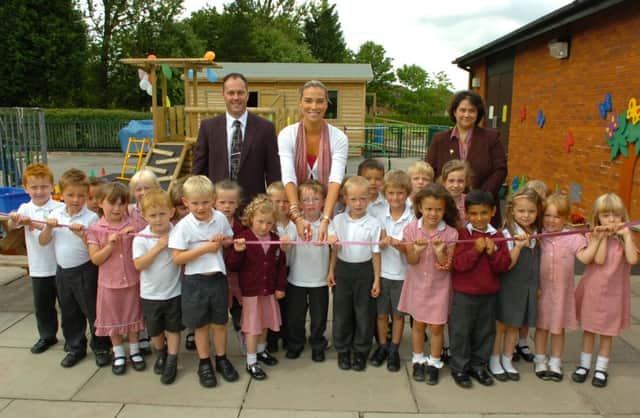 Susan Nayor with headteacher Stephen Smith and Jessica Taylor of Liberty X, at the opening of the new Foundation Stage Learning Area at Broad Oak Primary School, Penwortham, in 2009