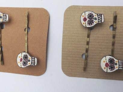 Day of the dead hairclips made by Elizabeth Emmens-Wilson