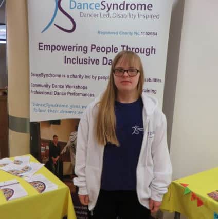 Becky Rich helping to promote DanceSyndrome at an event.