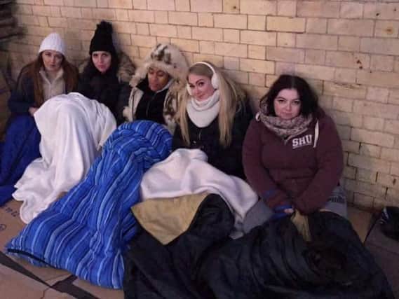 A fund-raising team, led by Stephanie Jones (second right), who slept rough to support homeless people. Left to right Kim Horton, Tjay Morey,  Shakira Browne, Stephanie Jones, Keeley Bingham