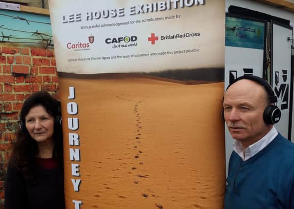 Joe Howson and volunteer Shelagh Richardson outside the Journey to Sanctuary installation