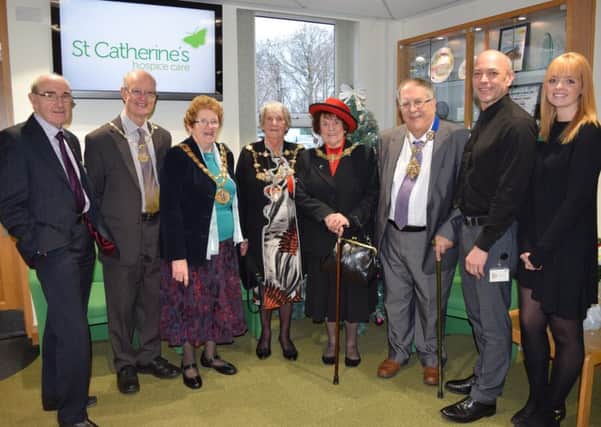 Pictured are Cliff Hughes, chairman of the board of trustees at St Catherine's Hospice, with Mayor of South Ribble, Coun Linda Woollard and her consort and husband Alistair; Mayor of Chorley Coun Doreen Dickinson; Mayor of Preston Coun John Collins and his consort Mary Brade; Jimmy Brash, director of care at the hospice; and Hollie Dring, PA to the chief executive of St Catherines.