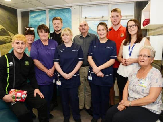 Craig Mullen, Michelle Powell, Courtney Spinks, Liam Paisley, acting ward manager Jeni Hibbert, Mick Brakewell, Emma Hardman, Ben Kilner, Rosemere Cancer Foundations Amy Hilton and the wards patient liaison Sandra Finch