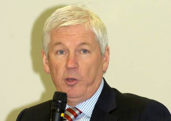 Morecambe chairman Peter McGuigan  speaking at the fans forum held at The Globe Arena on Wednesday. Picture Garth Hamer