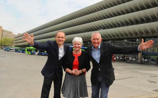 Flashback: (from left)  Architect John Puttick, leader of Lancashire County Council  Coun Jennifer Mein and Jerry Glover, senior consultant for Preston Youth Zone -  celebrated last year as initial plans were announced to revamp Preston Bus Station