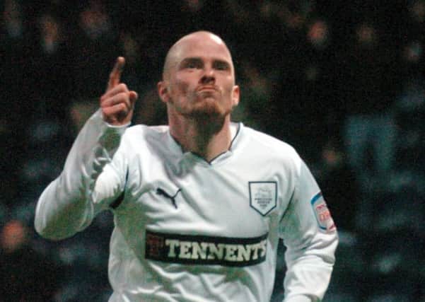 Iain Hume celebrates scoring for PNE against Ipswich in December 2010