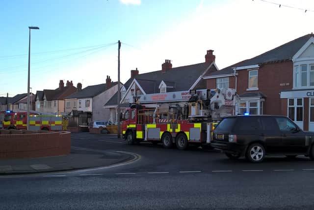 Firefighters attended an incident at a hotel on Queens Promenade where roof tiles had been loosened by the winds