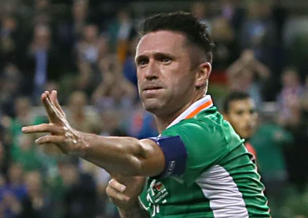 Robbie Keane, who has been linked with PNE, celebrates a goal for the Republic of Ireland