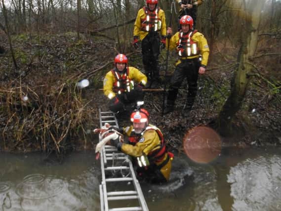 The RSPCA and fire crews from Greater Manchester Fire & Rescue Service came to the rescue of a swan