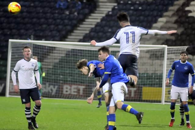 Josh Earl gets up high in PNE's clash with Everton