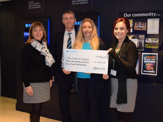 Lorraine Charlesworth, director of community and income at St Catherines, with Chris Nelson and Shirley Murrell from Barclays Fishergate branch, and hospice fundraiser Emma Jacovelli