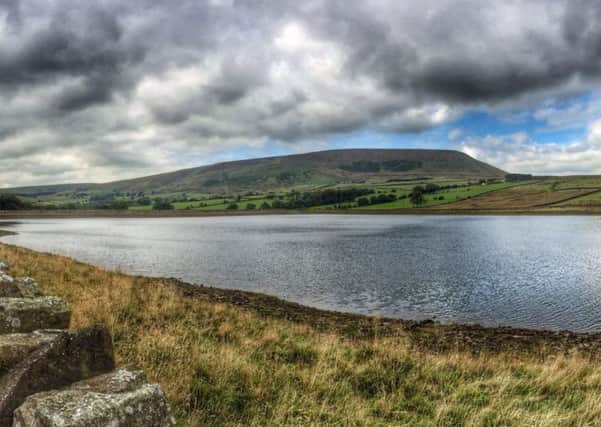 A view from Black Moss reservoir to Pendle Hill