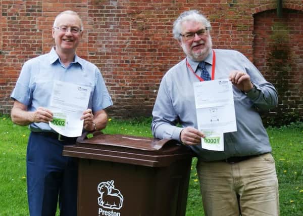 Councillors Peter Rankin (left) and Robert Boswell (right) were the first Preston  residents to sign up to the new Garden Waste Scheme