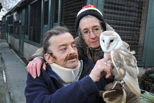Photo Neil Cross : 
Barn Owl Bill and Carole with Paddy