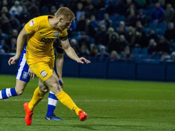 Eoin Doyle scores for PNE against Sheffield Wednesday