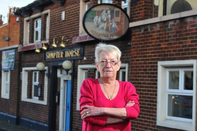 Photo Neil Cross
Landlady Marilyn McDonald of the Sumpter Horse, Penwortham, faces being made homeless, just after losing her husband, by Bovis Homes who want to demolish the pub to put a new road in.