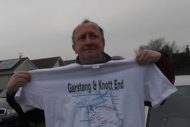 Garstang and Knott End Light Railway group chairman Ray Langford with one of the fundraising t-shirts which features a map showing the route of the original Garstang to Knott End railway,