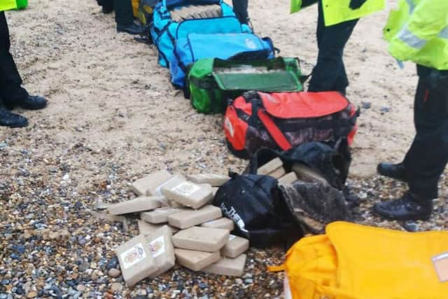 Holdalls which had washed up on Hopton Beach near Great Yarmouth, containing around 360 kilos of cocaine (National Crime Agency /PA Wire)