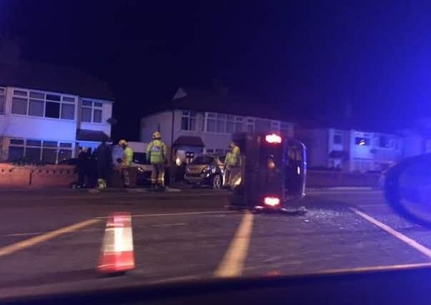 Emergency services on the scene of a two-car collision in Blackpool Road, Preston, on February 14, 2017.