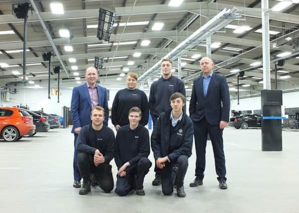 Apprentices open Bowker Preston's new aftersaled department at Riversway.
Back row  Jonathan Rogan, Ceara Holmes, Macaulay Irwin, Wayne Hyatt
Front row  Joe Wilson, Ethan Macfarlane, Alistair Samson