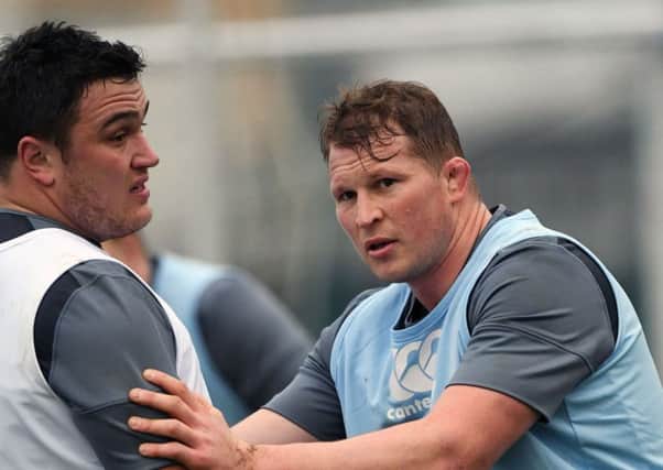 Jamie George (left) is now the best hooker in England and is putting pressure on Dylan Hartley (right)