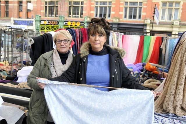 Kath Jenkins and Janet Singleton. Kath's Fabrics have been on the outdoor market for 52 years