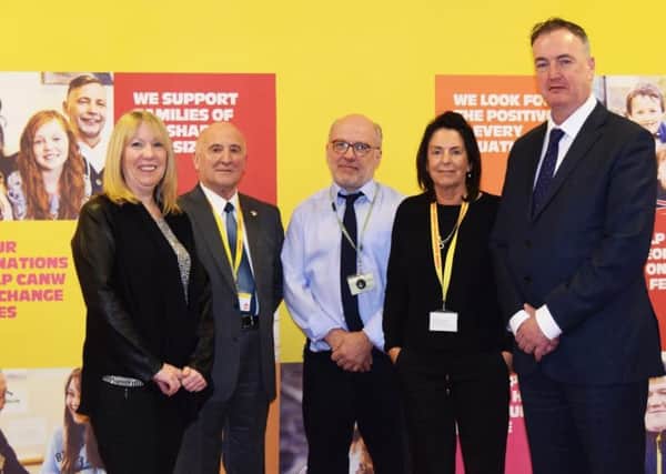L to R: Sue Cotton, CEO of Child Action North West (CANW), Alban Mercer, CANW trustee, David Fleming, manager for Blackburn with Darwen Youth Justice Service, Faith Marriott, Criminal Justice Group Manager at CANW and Clive Grunshaw, Lancashire Police and Crime Commissioner