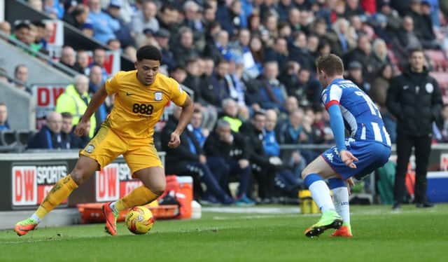 Preston North End's Tyias Browning

on the ball