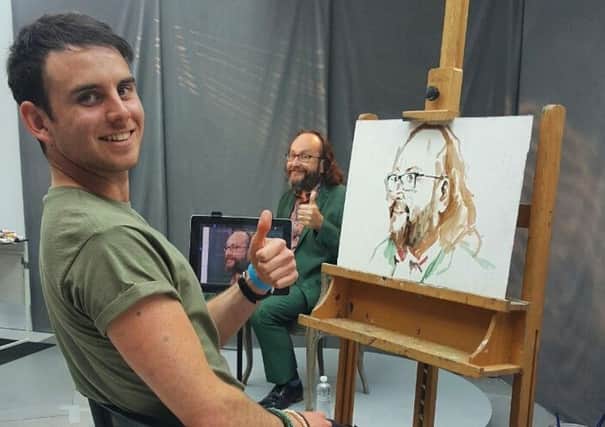 Artist Liam Dickinson is pictured in the first round painting Dave Myers, one of the Hairy Bikers