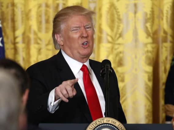 President Donald Trump at his first major news conference in the White House