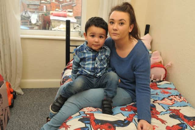 Photo Neil Cross
Sarah Stables, 23, lives with her two-year-old son Joseph, in a mice and rat infested house in Tennyson Road, Preston