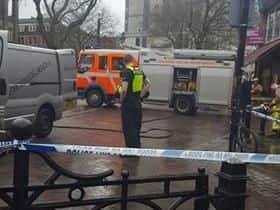 Fire crews were called to the blaze on Flag Market