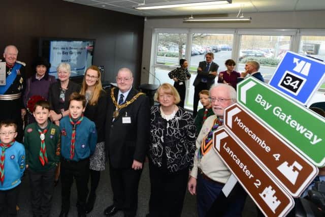 VIPs and members of the 16th Morecambe Scout Group at the official opening of the Bay Gateway. Photo by Denis Oates.