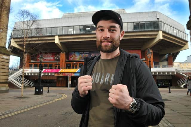 Preston boxer Scott Fitzgerald outside the Guild Hall ahead of his bout there on Saturday night